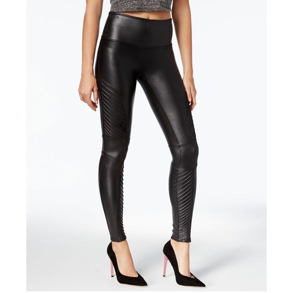 Spanx Faux Leather Moto Leggings Very Black fitted compression high waist size M